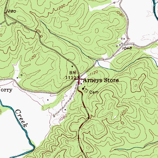 Topographic Map of Arneys Store, NC