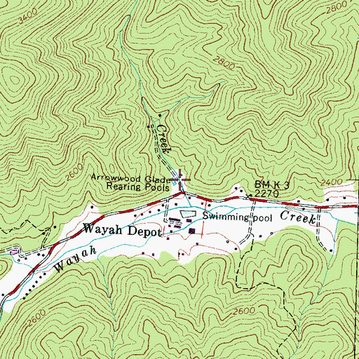 Topographic Map of Arrowwood Glade Rearing Pools, NC