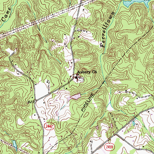 Topographic Map of Asbury Church, NC