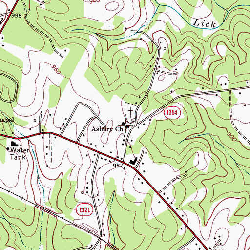 Topographic Map of Asbury Church, NC