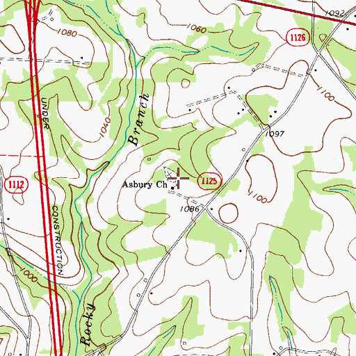 Topographic Map of Asbury United Methodist Church, NC