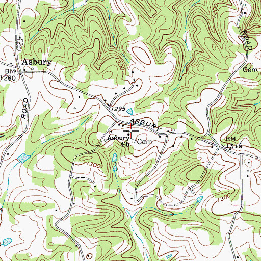 Topographic Map of Asbury Church, NC