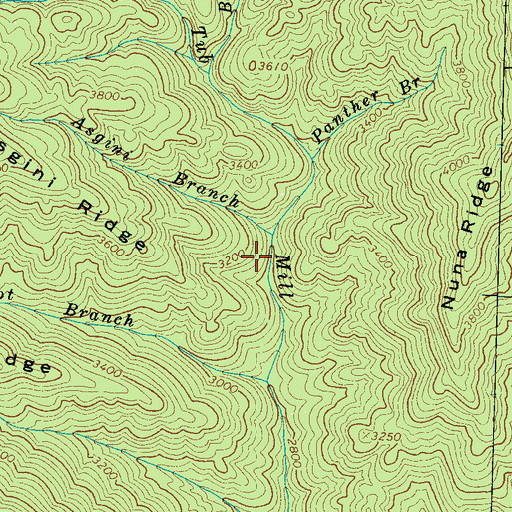 Topographic Map of Asgini Branch, NC