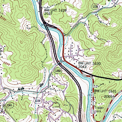 Topographic Map of Ash Branch, NC