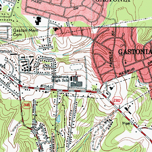 Topographic Map of Ashbrook High School, NC