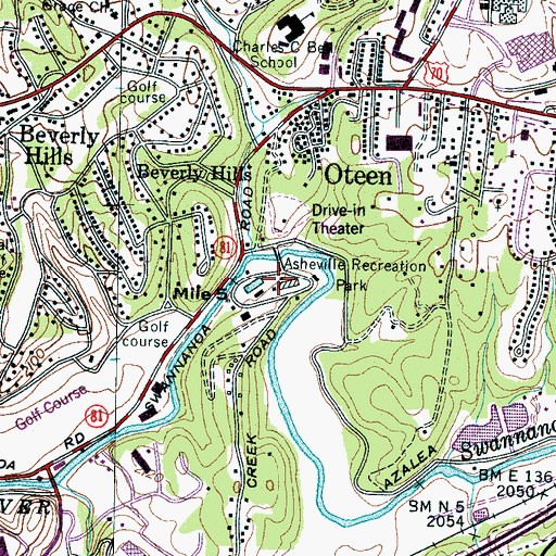 Topographic Map of Asheville Recreation Park, NC