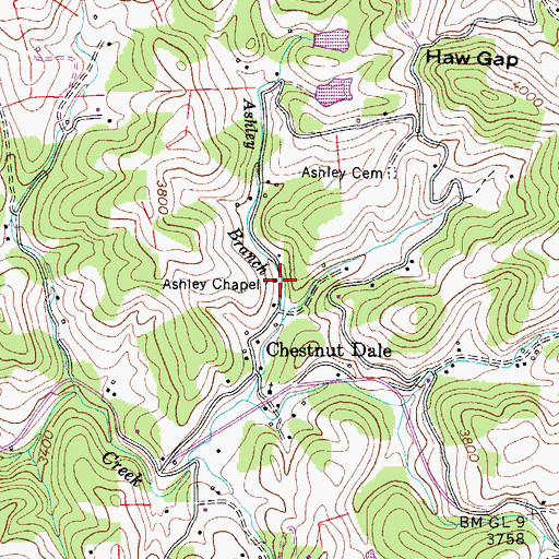 Topographic Map of Ashley Chapel, NC