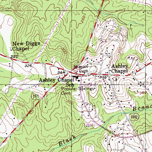 Topographic Map of Ashley Chapel School, NC