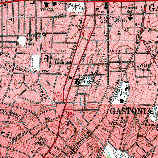Topographic Map of Ashley High School, NC