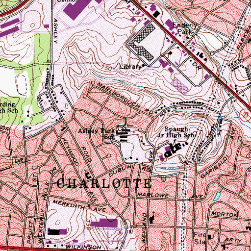 Topographic Map of Ashley Park Elementary School, NC