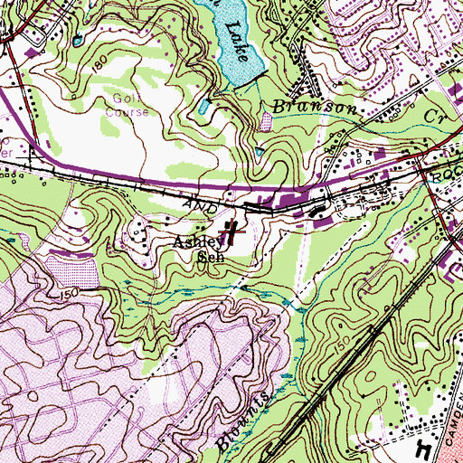 Topographic Map of Ashley School, NC