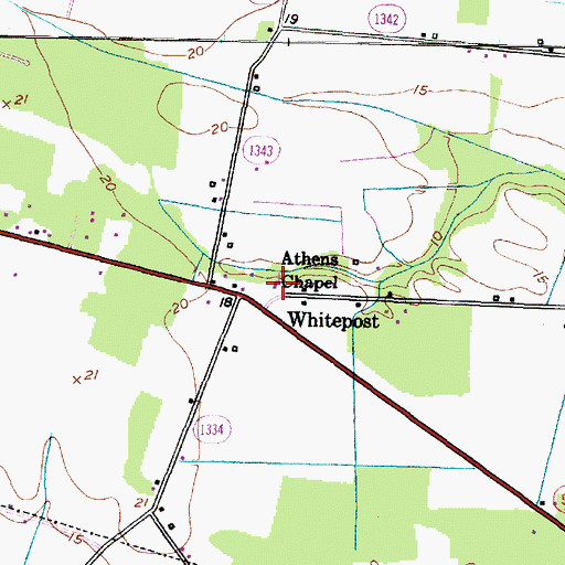 Topographic Map of Athens Chapel, NC