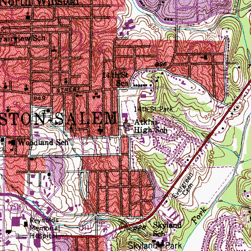 Topographic Map of Atkins High School, NC