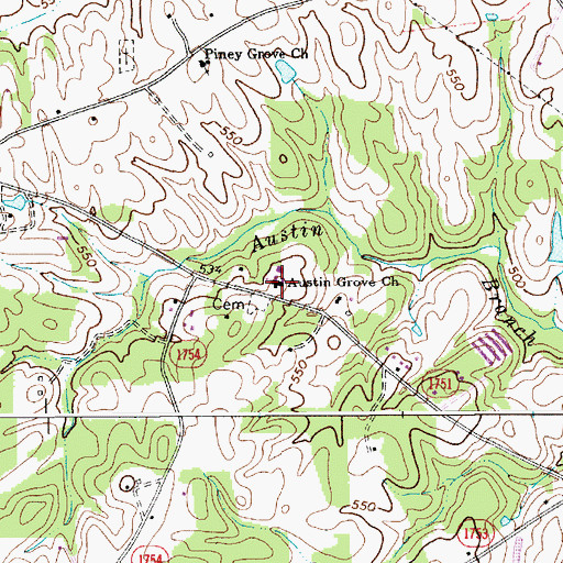 Topographic Map of Austin Grove Church, NC