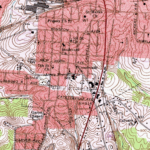 Topographic Map of Avery Sherrill School, NC