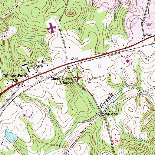 Topographic Map of Back Creek Chapel, NC