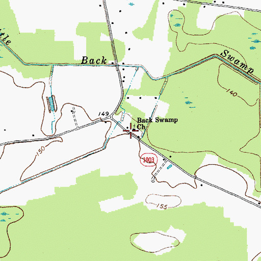 Topographic Map of Back Swamp Church, NC