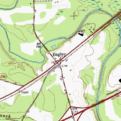 Topographic Map of Bagley, NC
