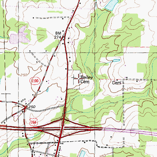 Topographic Map of Bailey Cemetery, NC