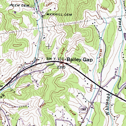 Topographic Map of Bailey Gap, NC
