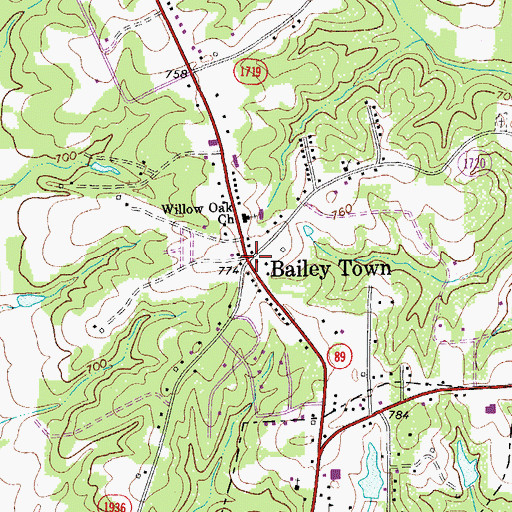 Topographic Map of Baileytown, NC