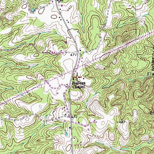 Topographic Map of Baileys Chapel Methodist Church, NC