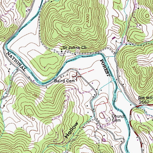 Topographic Map of Baird Cemetery, NC