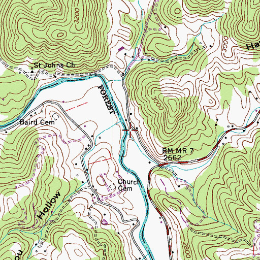 Topographic Map of Baird Creek, NC