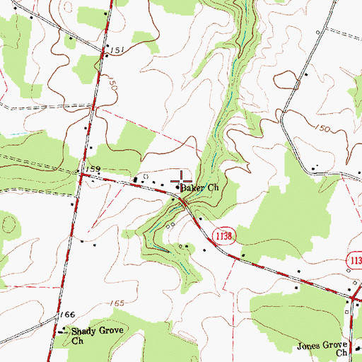 Topographic Map of Baker Church, NC
