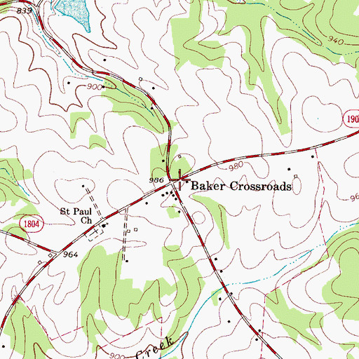 Topographic Map of Baker Crossroads, NC