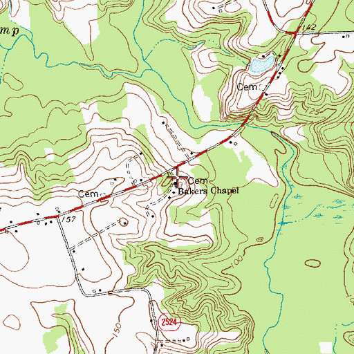 Topographic Map of Bakers Chapel, NC