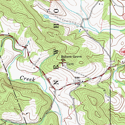 Topographic Map of Bakers Grove Church, NC