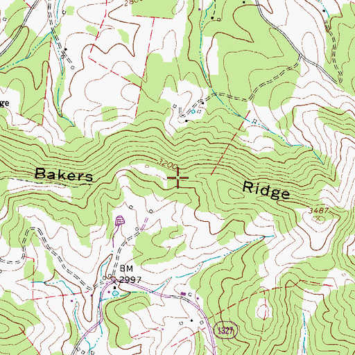 Topographic Map of Bakers Ridge, NC