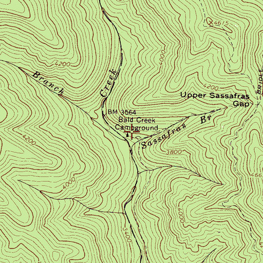 Topographic Map of Bald Creek Campground, NC