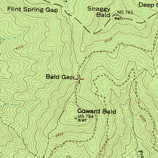 Topographic Map of Bald Gap, NC