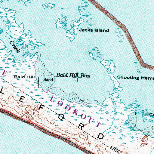 Topographic Map of Bald Hill Bay, NC