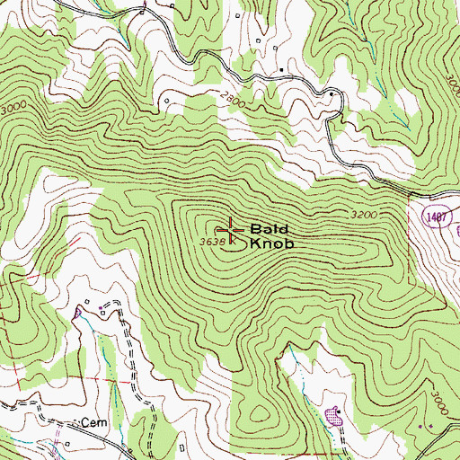 Topographic Map of Bald Knob, NC