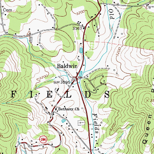 Topographic Map of Baldwin, NC