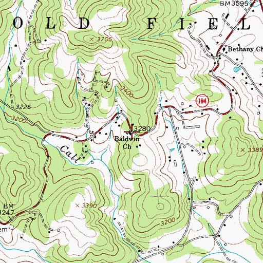 Topographic Map of Baldwin Church, NC