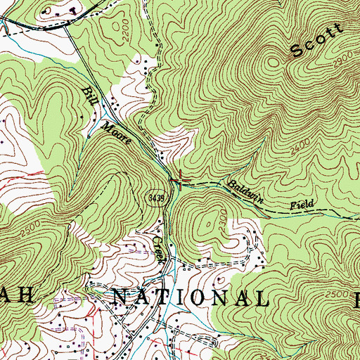 Topographic Map of Baldwin Field Branch, NC