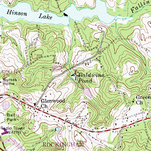 Topographic Map of Baldwins Pond, NC