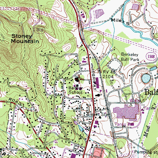 Topographic Map of Balfour School, NC