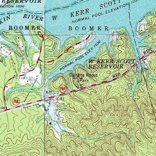 Topographic Map of Bandits Roost Park, NC