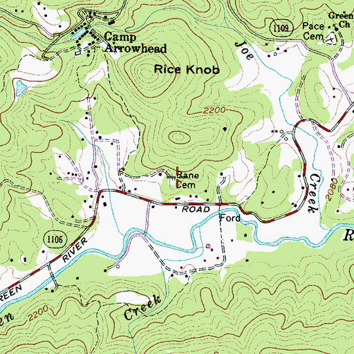 Topographic Map of Bayne Bane Capps Cemetery, NC