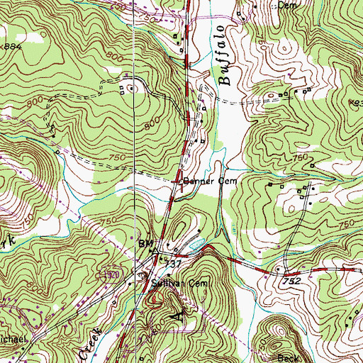 Topographic Map of Banner Cemetery, NC