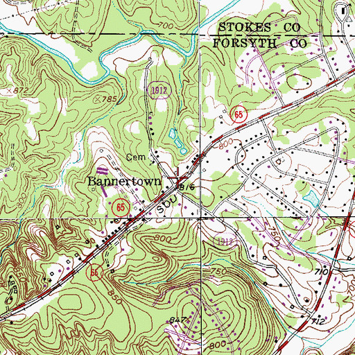 Topographic Map of Bannertown, NC