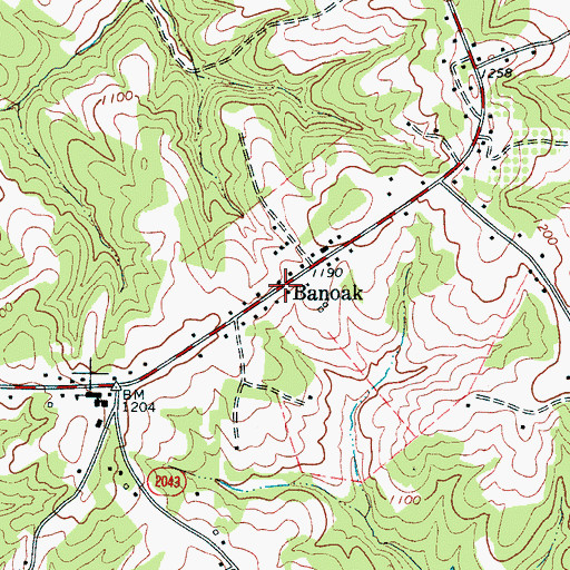Topographic Map of Banoak, NC