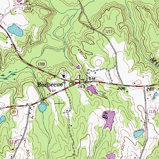 Topographic Map of Barbecue, NC