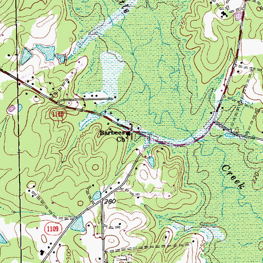 Topographic Map of Barbees Church, NC
