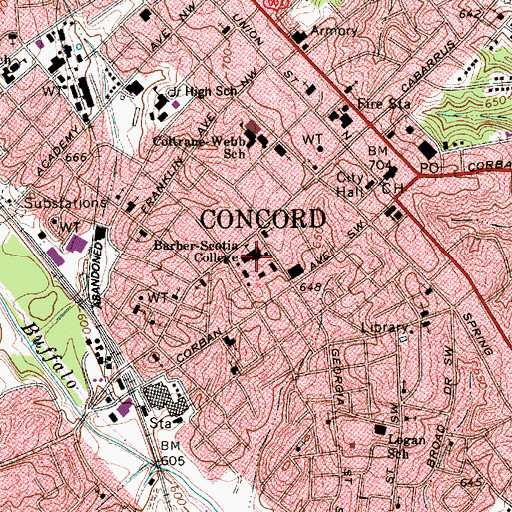 Topographic Map of Barber-Scotia College, NC
